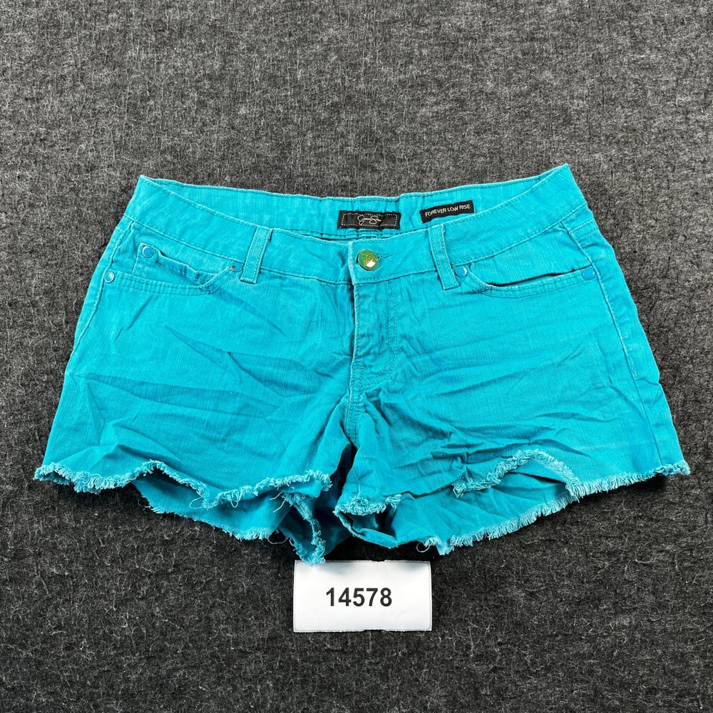 Jessica Simpson Shorts Womens 26 Teal Blue Denim Cotton Stretch Forever Low Rise